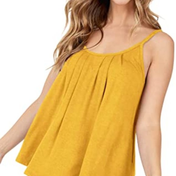 iliad USA - Women's Sleeveless Pleated Cami Tank Tops 8056 Color-Mustard - Picture 1 of 2